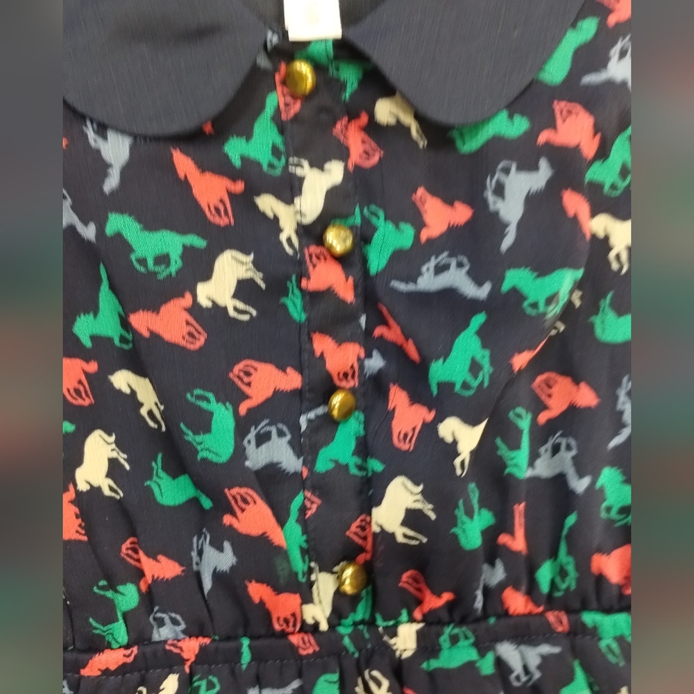 Xhilaration Retro Horse Print Peter Pan Dress Juniors Deep Navy SZ S/P FairyCore - Picture 6 of 15
